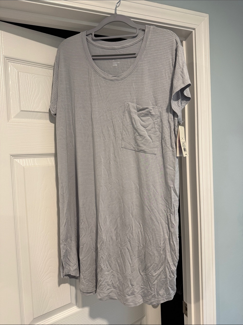 Light Gray Striped Sleep Dress